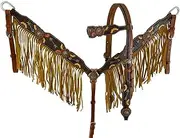 Showman Hand Painted Sunflower & Arrow Design Headstall & Breast Collar Set w/Fringe