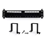 Cat6A 12 Port Patch Panel Horizontal Wall Mount UTP RJ45 1U Ethernet Punch Panel