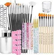 36 Pcs Nail Art Brushes Set with Nail Dotting Tools, Nail Liner Brush Detail Brushes, Nail Dappen Dish，Nail Pump Dispenser Bottle, Nail Art Pen Holder and Toe Separators, DIY Nail Art Tools
