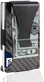 [AIMALL] Men Slim Carbon Fiber Credit Card Holder RFID Blocking Metal Money Clip Wallet, Lightweight, Secure, and Stylish, Holds Up to 12 Cards