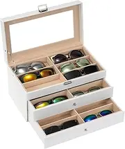 ProCase 3-layer Sunglasses Storage Organizer, 18 Slots Leather Sunglass Box Multiple Pairs Eyeglass Cases Eye Glass Eyewear Display Holder for Men Women -White