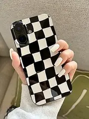 for iPhone 13 Mini Case 5.4 Inch, Checkered Print Phone Case for Women Girls Men, Silicone Protective Phone Cover for iPhone 13 Mini, Black and White