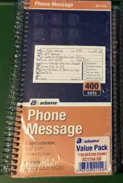 Adams Phone Message Book, Carbonless Duplicate, 5.50 x 11 , 2 Books of 400 New!