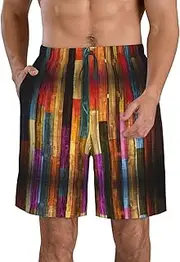 [OAROK] Colorful Wood Men's Casual Beach Shorts Quick Drying Shorts Men's Stretch Swim Trunks Daily Wear Style, White, Small