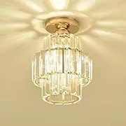 Mengjay Modern crystal ceiling light,E27 crystal chandelier ceiling lamp Round lampshade for hallway, staircase, living room, bedroom, kitchen, bar, restaurant (Gold)