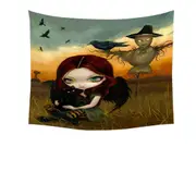 Scary Autumn the Scarecrow and Crow Winged Girl Tapestry