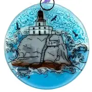 Tillamook Rock Lighthouse Christmas Tree Ornament - Art Glass Light Catcher