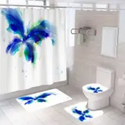 4 Pcs Shower Curtain Set Bath Mat U Shape and Toilet Lid Cover Mat with 12 Hooks 71" x 71"-A11