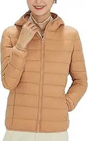[JEShifangjiusu] Women's Lightweight Plumon Jacket with Long Sleeve Hat with Chain Winter Coat Fully Foldable Warm Short Plumon Coat, Yellow 2, XL