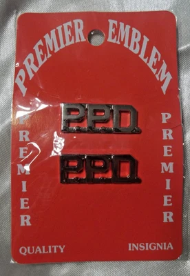 NOS Premiere Emblem Uniform Insignia Pins P.P.D 3 Letter Combo Silver Tone 1/2"