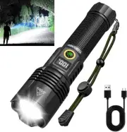 Rechargeable Flashlights High lumens, 900000LM Super Bright LED Black