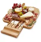 Casafield Bamboo Cheese Board & Knife Set - Charcuterie Serving Tray(New)