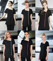 SIMON JERSEY BLACK BEAUTICIAN TUNIC CONTRAST ZIP BEAUTY SALON SPA