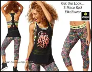 Zumba 3Pc.SET!! Sparks Fly Scoop Bra + Capri Leggings + Mesh Tank --- EliteZear