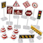 Gogogmee 10 Set Boys and Girls Traffic Sign Toys Street Road Sign Models Early Education