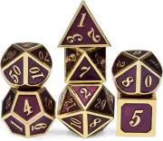 Dark Purple Gold and Gold Number 7 die Metal Polyhedral Dice Set with Metal Box