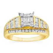 Bevilles Meera Emerald Shape Ring with 1.00ct of Laboratory Grown Diamonds in 9ct Yellow Gold