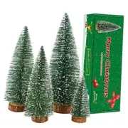 Mini Christmas Tree, Small Pine Tree with Wooden Bases for Xmas Green 4pcs