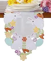 Spring Easter Bunny Egg Flowery Table Runner ,Floral Cutwork Embroidered Table Topper, Home Kitchen Dining Tabletop Decoration,Spring Color (Runner 13"×83", Easter Bunny-3)