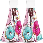 RPLIFE Colorful Donuts Candies Towels with Loops, Soft Absorbent Hanging Kitchen Towels 2 Pieces, 18.2 x 14 Inch
