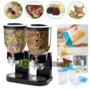 DOUBLE CEREAL DISPENSER DRY FOOD STORAGE CONTAINER DISPENSER KITCHEN MACHINE&Lid