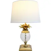 LVD Linen/Polyresin Lamp Pineapple Glass Room Decor Tabletop Light 56cm Gold