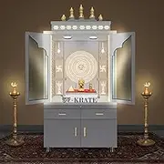 Deckrate Wooden Acrylic Glass Door Temple | White temple with LED Light for Home and Office|Home Temple|Puja Mandir|Table Top Home Mandir(DESIGN 50) (6 FEET X 3.5 FEET X 16 INCH)