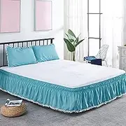 Liveinu Wrap Around Bed Skirt, Elastic Dust Ruffled 16 Inch Drop, with Adjustable Elastic Belt, Easy to Install, Lake Green