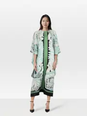Abstract Print Silk Kaftan Dress