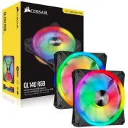 O-Corsair iCUE QL140 RGB 140mm PWM Black Fan Dual Fan Kit with Lighting Node ...