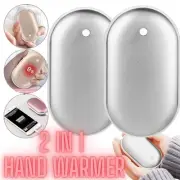 2Pack 2 In 1 Hand Warmers USB Power Bank Silver Electric Pocket Heater Warmer AU