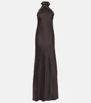 [Galvan] Galvan Pandora halterneck satin maxi dress AU 16 brown