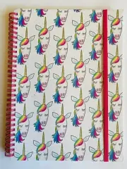 Pink Unicorn Rainbow LARGE spiral notebook journal lined 10.5" x 7.5'