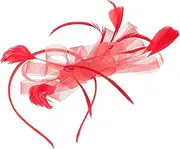 [Healvian] Elegant Vintage Fascinator Headband with Mesh and Plume for Women for Weddings Tea Parties and Special Occasions Classic Headwear for Brides and Photoshoots Red