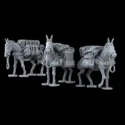 WW2 etc Pack Mules X3 1/56 (28mm) Wargames & Collectors