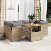 7 Piece Garden Sofa Set Beige Cushions Modular Outdoor Furniture Set
