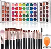 Eyeshadow Palette 65 Colors + 20pcs Makeup Brushes Set + Sponge Blender Sweatproof Pigmented Matte Shimmer Metallic Blendable Soft Pressed Powder Eye Shadow Makeup Palette