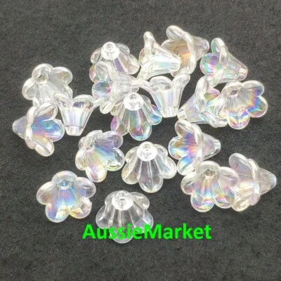 50 x flower floral petal shape beads clear ab iridescent colour 14mm jewellery