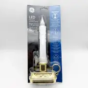 GE LED Flickering Window Flameless Candle Battery Powered W Timer 9.5” Gold Base