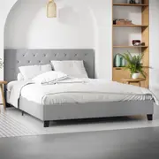 Ash Grey Fabric Diamond Bed Frame in King Queen & Double Size