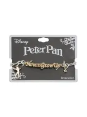 Disney Peter Pan Never Grow Up Nameplate Pendant Star Charm Chain Bracelet NWT