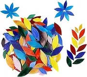 100 Pieces Petal Mosaic Tiles, Hand-Cut Stained Glass Flower Leaves Tiles for Crafts, Assorted Size & Colors
