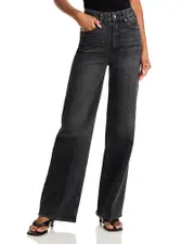 Paige Sasha High Rise Wide Leg Jeans in Viper Black Distressed