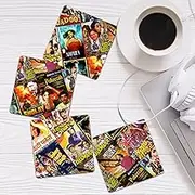 Bollywood Coasters: Classic Desi Indian Hindi Movies Coasters-MDF Wood Material Coasters for Home and Kitchen, Office Table, Dining Table, Home Decor (Set of 4) For Christmas Day Gifts, Birthday, Anniversary