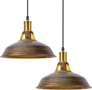 iDEGU Pack of 2 Pendant Lights, Retro Pendant Lamp, Industrial Lampshade in Iron, Diameter 27 cm, Vintage Pendant Light for Kitchen, Dining Room, Living Room, Bedroom, Hallway, Restaurant (Bronze)