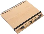 PACKOVE Bamboo Leather Notebook Spiral Journal for Students Professionals Creatives for Note-taking Memo Pads