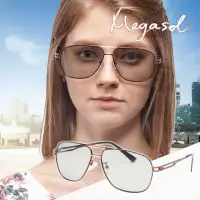 在飛比找momo購物網優惠-【MEGASOL】寶麗萊UV400偏光矩方金屬太陽眼鏡(感光