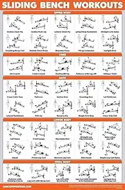 QuickFit Sliding Bench Workout Poster - Compatible with Total Gym, Weider Ultimate Body Works - Incline Bench Exercise Chart