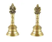 5 Inches Brass Pooja Hand Bell (Pack of 2), Ghanti for Puja, Ghanti for Temple