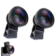 2pcs Cell Phone Camera Lens 2 in1 Portable Wide Angle Macro Cell Phone Camera Lens Kit -Black